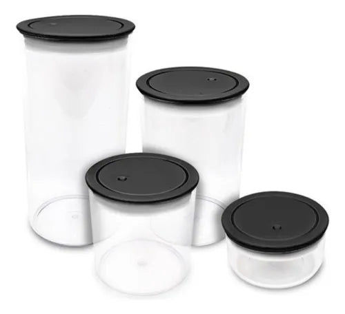 Potes De Acrílico Kit 4peças Tampa Hermética Transparente
