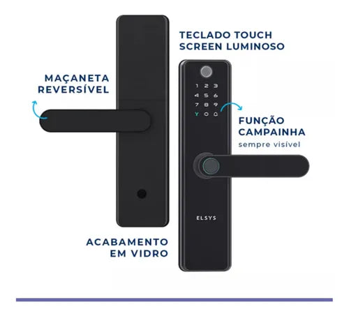 Fechadura Digital Sax De Embutir C/ Câmera Smart Wi-fi Elsys Preta