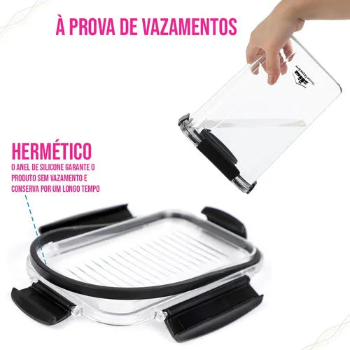 Kit com 10 Potes Herméticos Retangulares Empilháveis com 4 Travas, Porta-Mantimentos e Alimentos, Super Resistentes e à Prova de Vazamento, Ideal para Organizar Cozinha e Armários, House Organizer