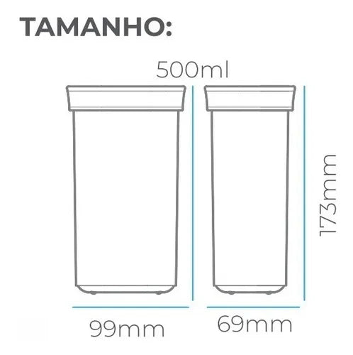 Kit 2 Potes Herméticos Porta Mantimentos Alimentos 500ml Cor Transparente