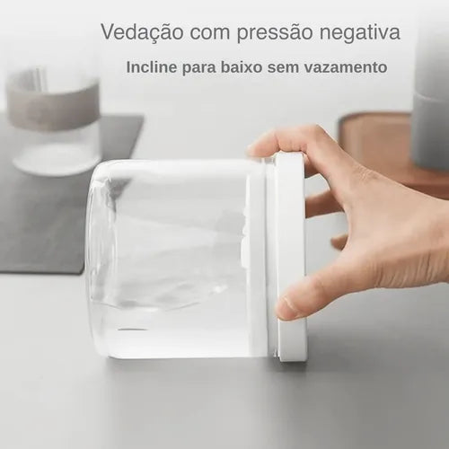 Pote Mantimentos Hermético Vidro Fechamento Pressão 1 Litro Transparente