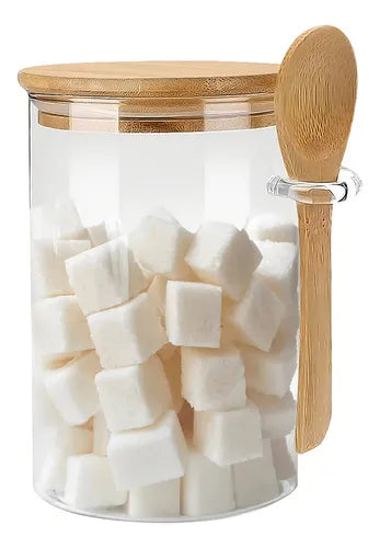 Pote Hermético Vidro Com Tampa E Colher Bambu 760 Ml cor marron