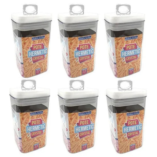 Kit 6 Potes Herméticos Acrílico Mantimentos Tampa Trava 2,3l Injeplastec
