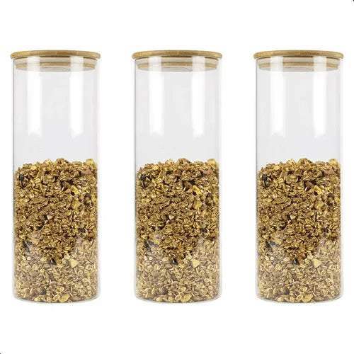 Kit 3 Potes Herméticos De Vidro E Tampa De Bambu 1650ml