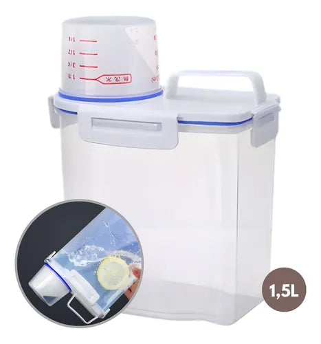 Pote Hermetico Para Cereais C/ Bico E Copo Dosador 1,5kg Cor Transparente
