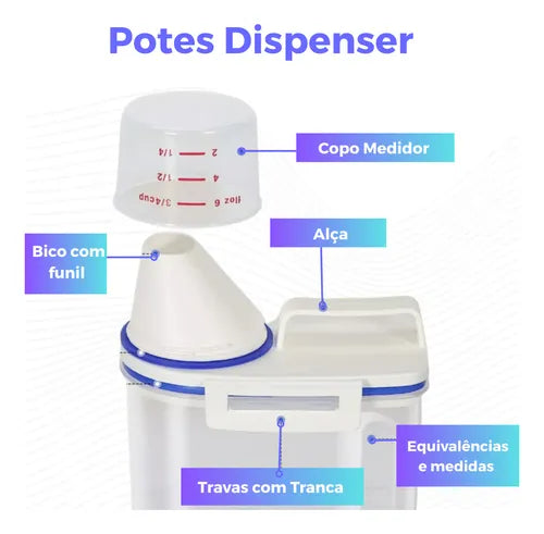 Kit 4 Potes Herméticos 2 Litros Copo Dosador Porta Sabão Pó