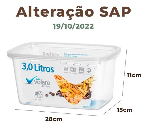Kit 2 Potes Transparentes Volare 1,2l E 3l Medidas Presídio Cor Transparente