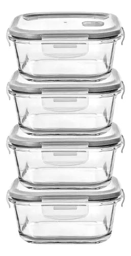 Conjunto 4 Potes De Vidro Marmita Com Tampa Hermética 700ml