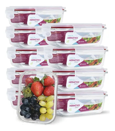 Conjunto 10 Potes Vidro Hermético Marmita Mantimentos 370ml Cor Vermelho U4home