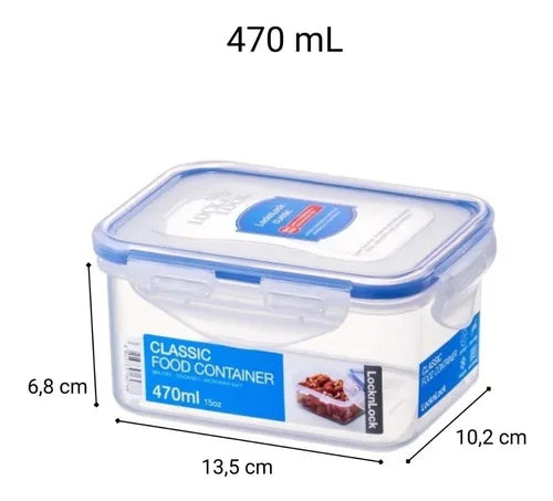 Conjunto Kit 3 Potes Herméticos Retangular Lock & Lock 470ml