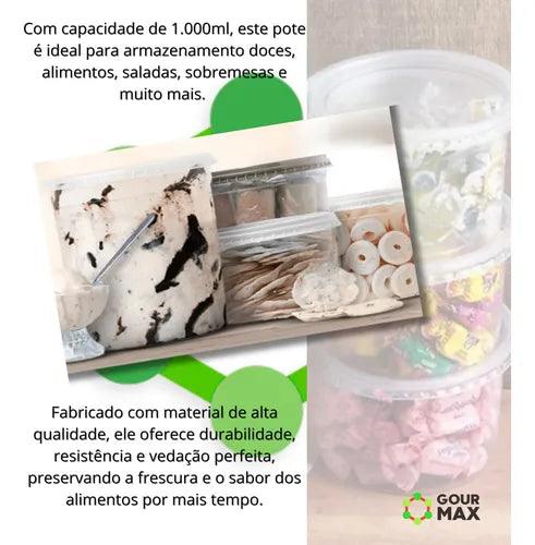 Potes Descartáveis Redondo 24un 1l 1000ml Freezer Microondas
