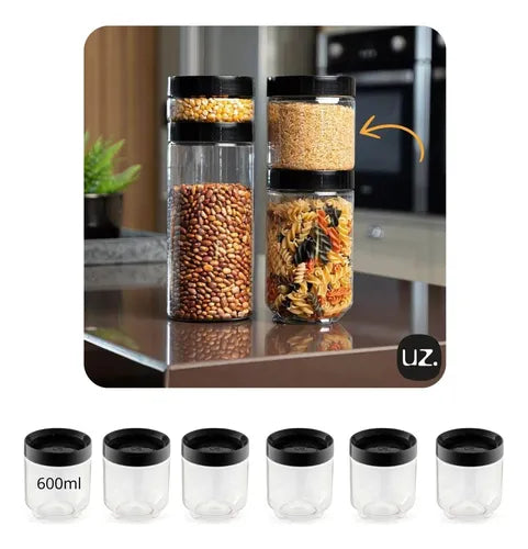 Pote Organizador Mantimentos 6un Multiuso Cozinha 600ml Luxo