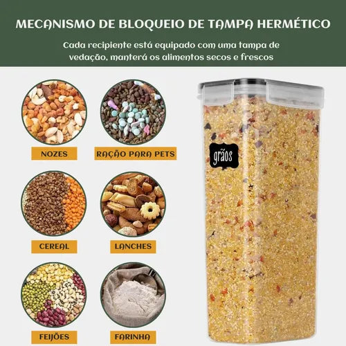 Cadencia Kit 15 Potes Herméticos Mantimentos Quadrado Cozinha Tampa Trava Recipientes De Organização Luvinco