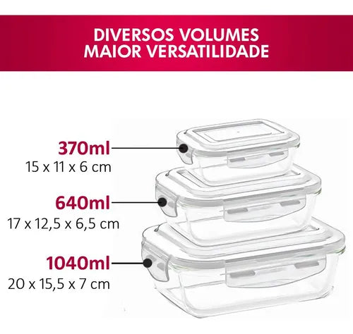 Conjunto 2 Potes De Vidro Hermético Marmita Fitness 640ml
