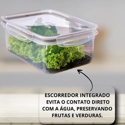 Pote C/ Escorredor Hermético Retangular C/ Travas 1,8 Litros