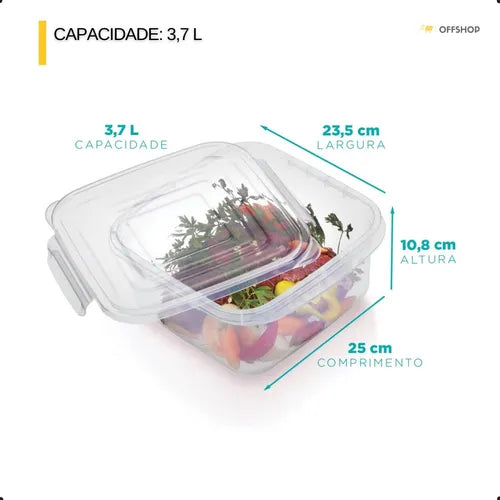 Pote Quadrado Com Travas Marmita Grande 3,7l Transparente