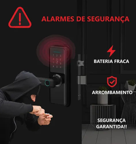 Fechadura Digital Inteligente Cartão Senha Biometria Wifi Cor Preto Rezzet Luatek LFE-03