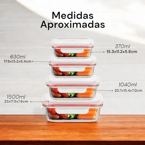 Potes Vidro Hermético Retangular 370ml 630ml 1040ml 1500ml