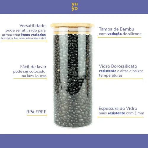 Kit 10 Pote Vidro Hermético Tampa De Bambu Redondo Cozinha