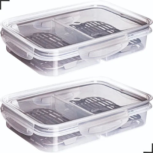 Kit 2 Pote Hermético Porta Frios 2 Divisórias C/ Escorredor