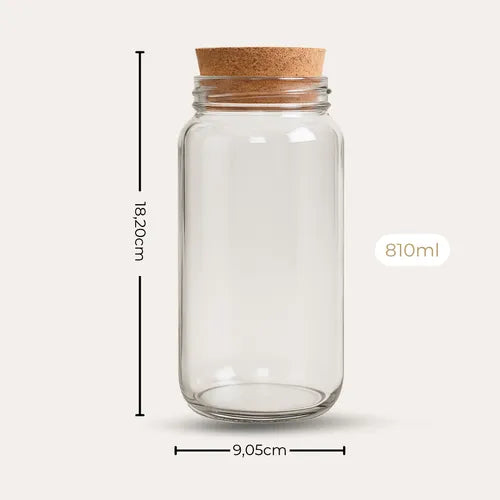 Kit 6 Potes De Vidro 810ml | Mantimento | Rolha Cortiça