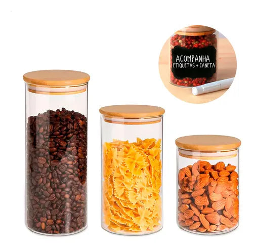 Kit Com 3 Potes Hermético De Vidro 200ml 300ml E 400ml