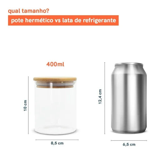 Pote De Vidro Tampa De Bambu Oikos 400ml Hermético Redondo Cor Marrom-claro