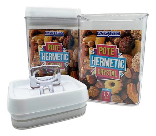 Kit 2 Potes Mantimento Cozinha 1,7l Hermetic C/ Tampa Trava Cor Transparente