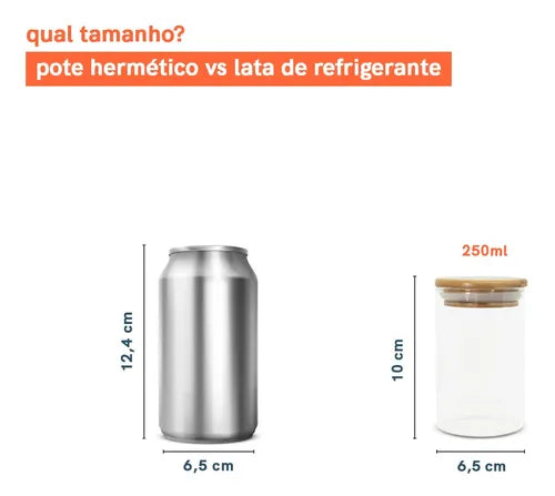 Jogo De 10 Potes Herméticos De Vidro Tampa De Bambu - 250 Ml Cor Marrom