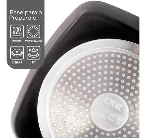 Bistequeira de Indução em Alumínio com Revestimento Cerâmico Vermelha 24cm Lyor