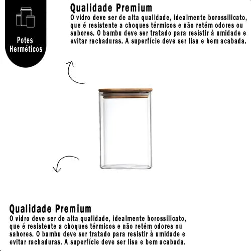 Jogo 10 Potes Hermeticos Vidro Tampa Bambu 300ml Mantimentos