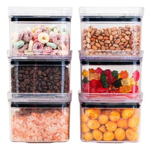 Kit Pote Quadrado 6 Und Mantimento Hermético Acrílico Transparente