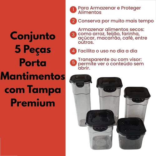 Kit 5 Potes Hermeticos Porta Mantimentos Organizador Cozinha