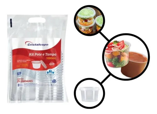 Pote Descartável Redondo 1000ml Freezer Microondas 25 unidades Cor Transparente