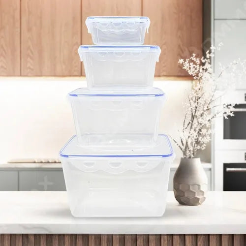 Kit 4 Potes Herméticos Tapoer Com Trava E Vedação Geladeira Cor Azul