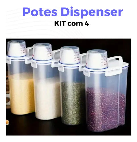 Kit 4 Potes Herméticos 2 Litros Copo Dosador Porta Sabão Pó