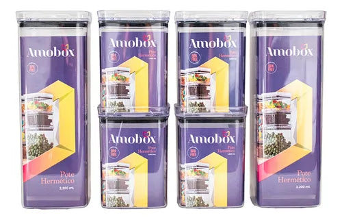 Kit 6 Potes Herméticos Quadrados (4 De 1l E 2 De 2,2l)