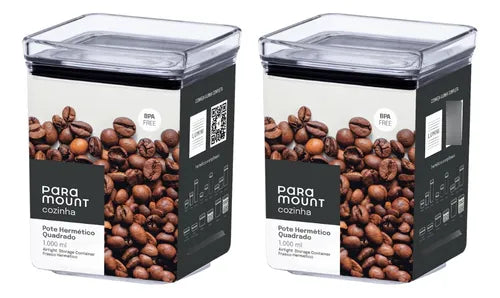Jogo 2 Potes Herméticos Lumini Quadrado 1000ml - Paramount
