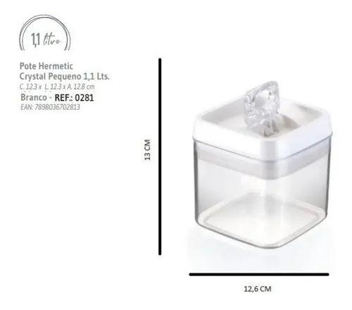 Kit 4 Potes Herméticos Acrílico Quadrado Empilháveis Trava Cor Branco