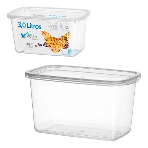Kit 2 Potes Transparentes Volare 1,2l E 3l Medidas Presídio Cor Transparente