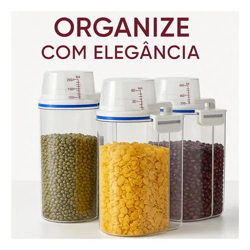 Kit 6 Potes Herméticos Copo Dosador Medidor Cereais Mantimentos Sabão Ração Tapoer