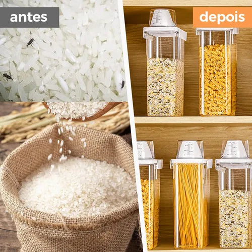 2 Pote Hermético Retangular 2,3l Com Medidor Vie Idéale