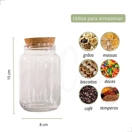 Kit 3 Potes Pequenos De Vidro 600 Ml Com Tampa Cortiça Cor Transparente