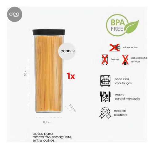 Pote Hermético Para Macarrão Espaguete 2000ml Cor Branco