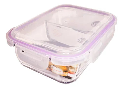 Jogo Com 2 Potes 1040ml Marmita Hermético Divisória Cor Vidro