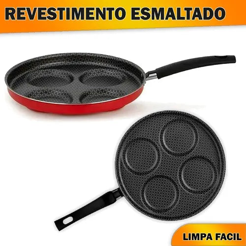 Kit Frigideira 4 Ovos Antiaderente Alumínio Multiflon Gourmet com Espátula