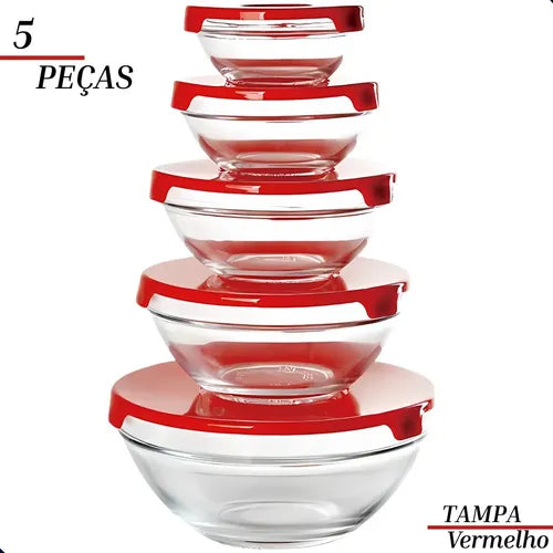 Kit 5 Potes Vidro Tampa Colorida Armazenagem E Alimentos
