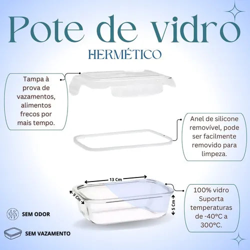 Kit 05 Marmita Pote Vidro Hermético Vidro Tampa Trava 340ml