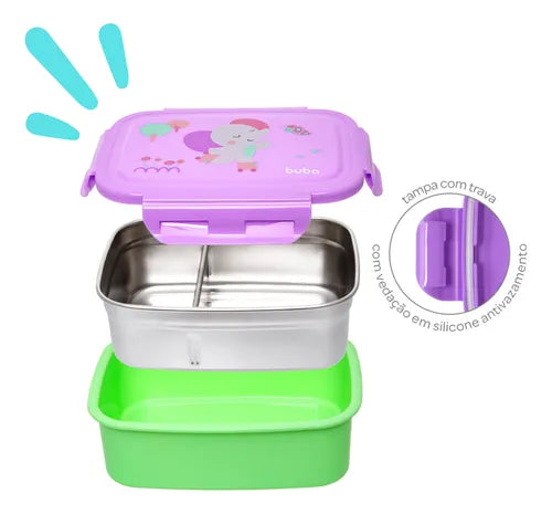 Lancheira Pote Marmita Inox Bentô Box Buba Zoo 600ml