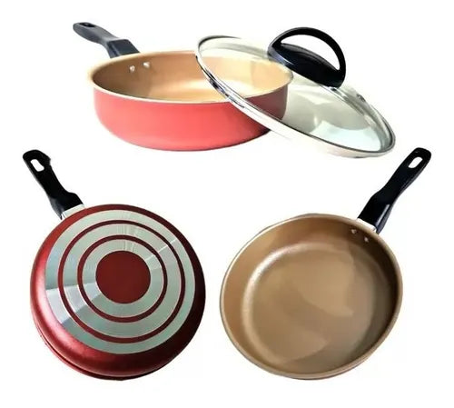 Frigideira Alta Funda 18 Cm Antiaderente C/ Tampa Vidro Cor Cereja